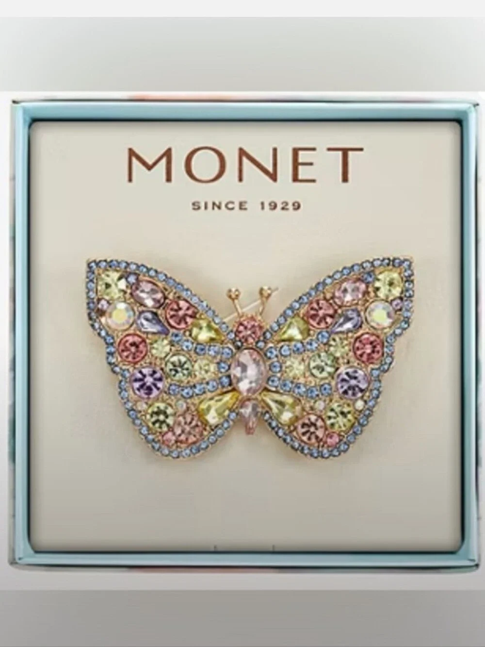 Monet-Rhinestone Bling  Butterfly 🦋 Brooch (Multicolor 🩷🩵) - Picture 4 of 5